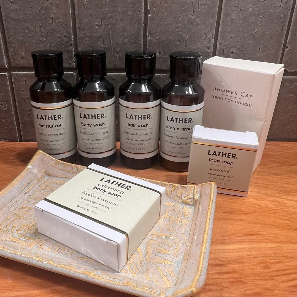 New Lather Bamboo Lemongrass 7 piece Travel Toiletries Set
